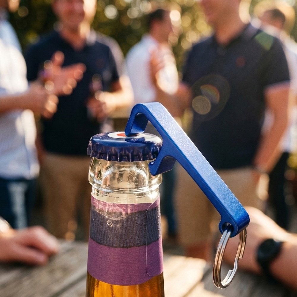 Metal bottle opener keyring ADRIANO blue