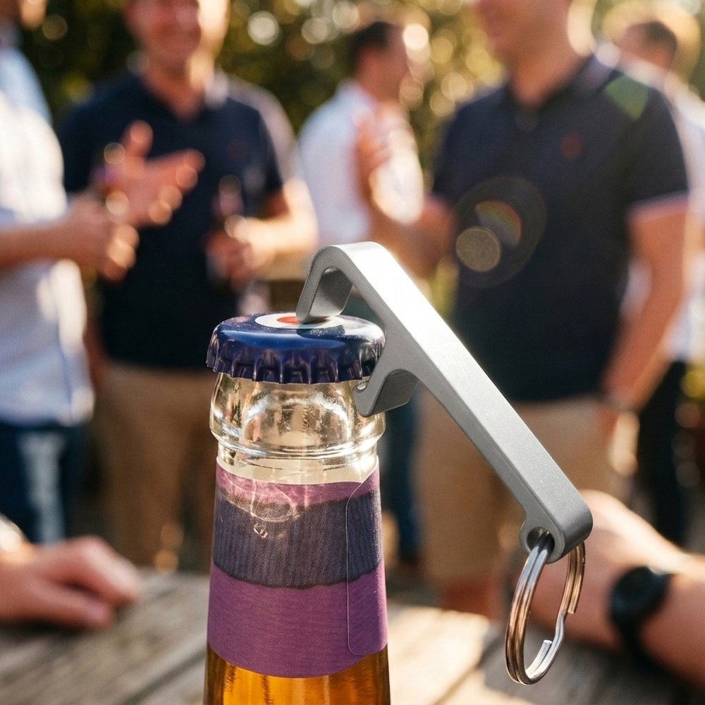 Metal bottle opener keyring ADRIANO grey
