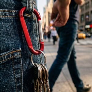 Keyring with carabiner LEAH red