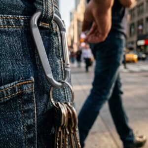 Keyring with carabiner LEAH grey