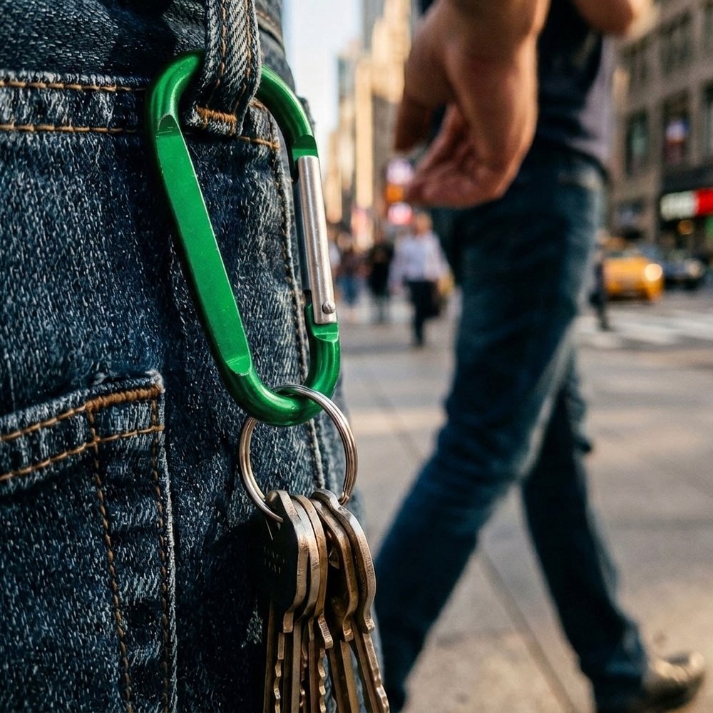 Keyring with carabiner LEAH green