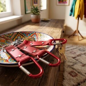 Keyring with carabiner PHYLLIS red
