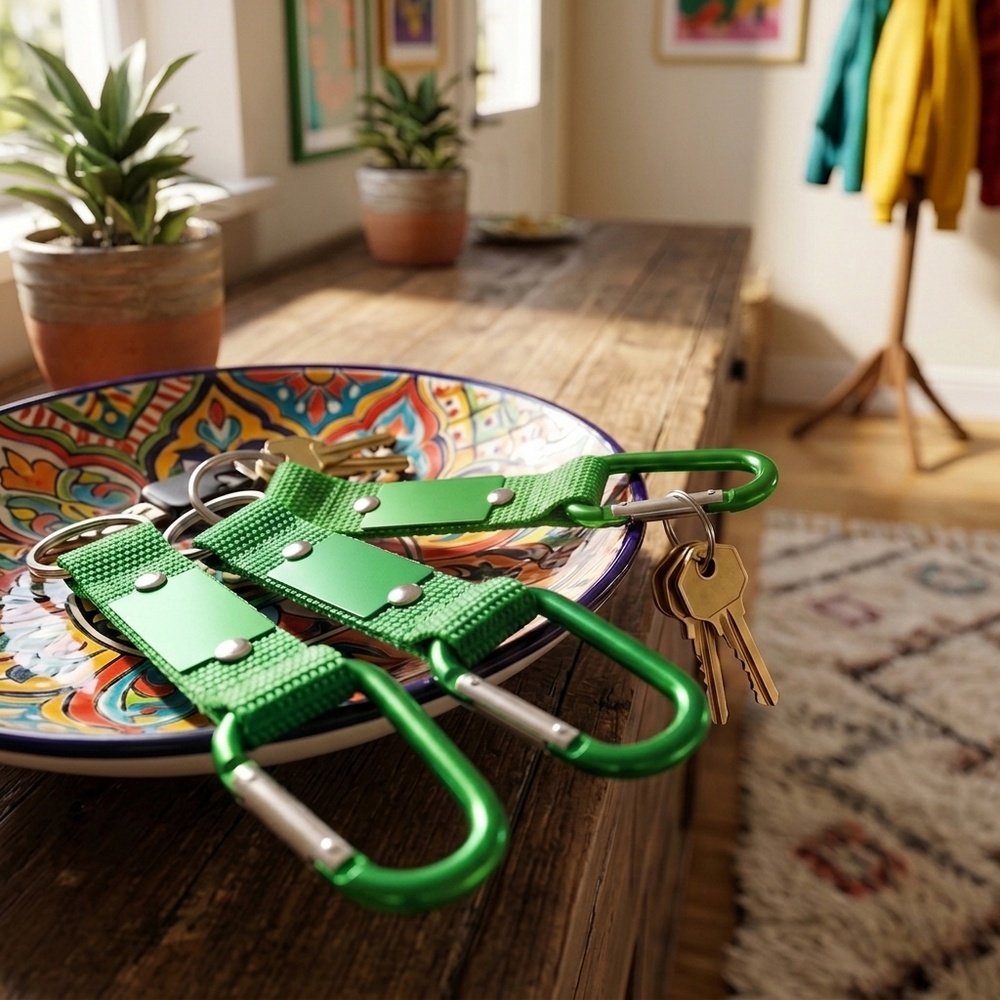 Keyring with carabiner PHYLLIS green