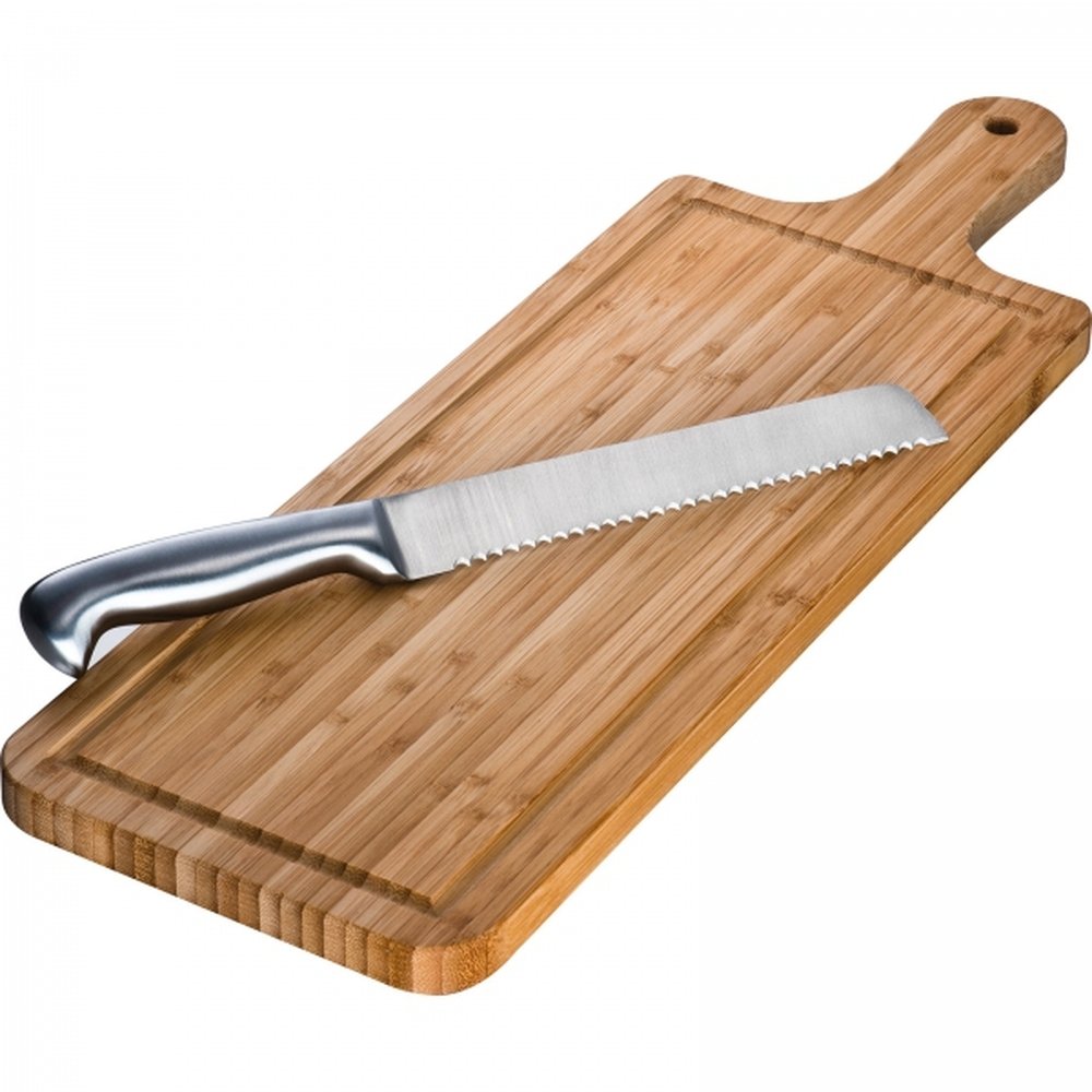 Bamboo cutting board with knife ELFRIEDE brown