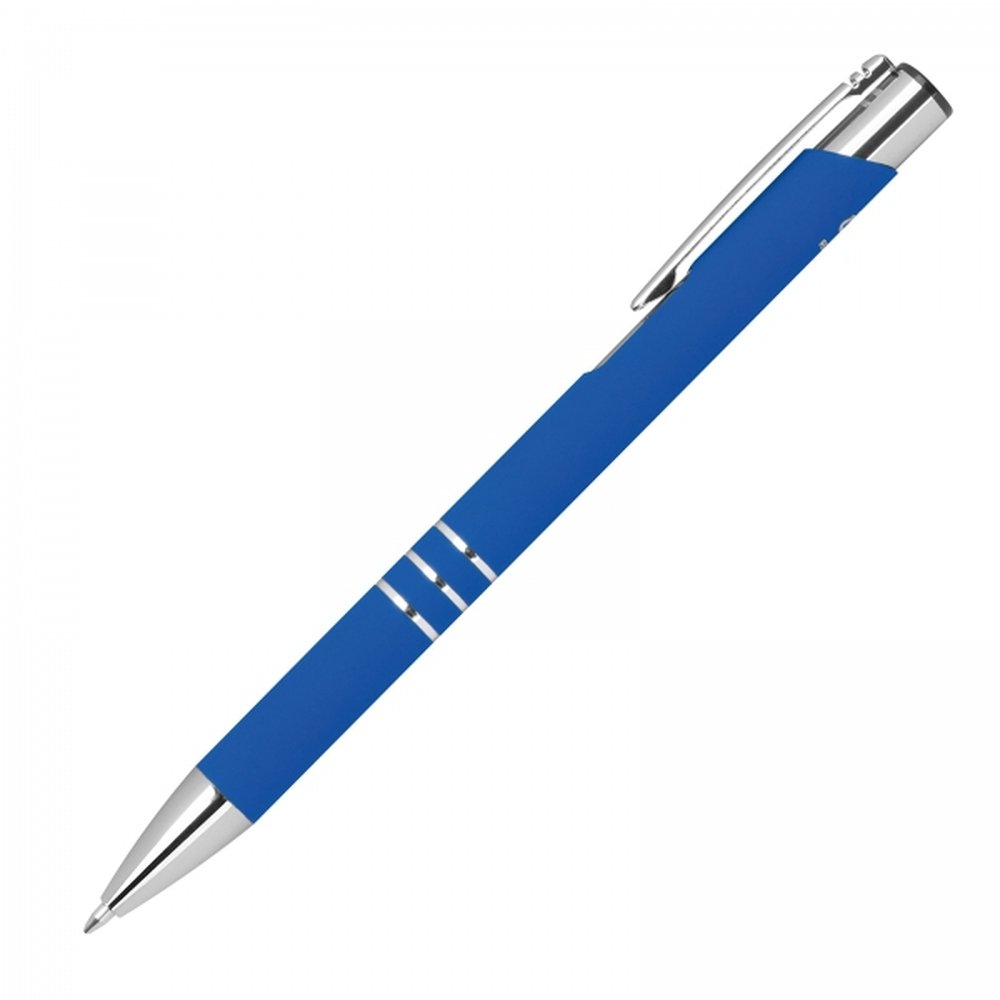 Soft touch semi-gel pen made of recycled aluminum CONSTANZE blue - Image 2