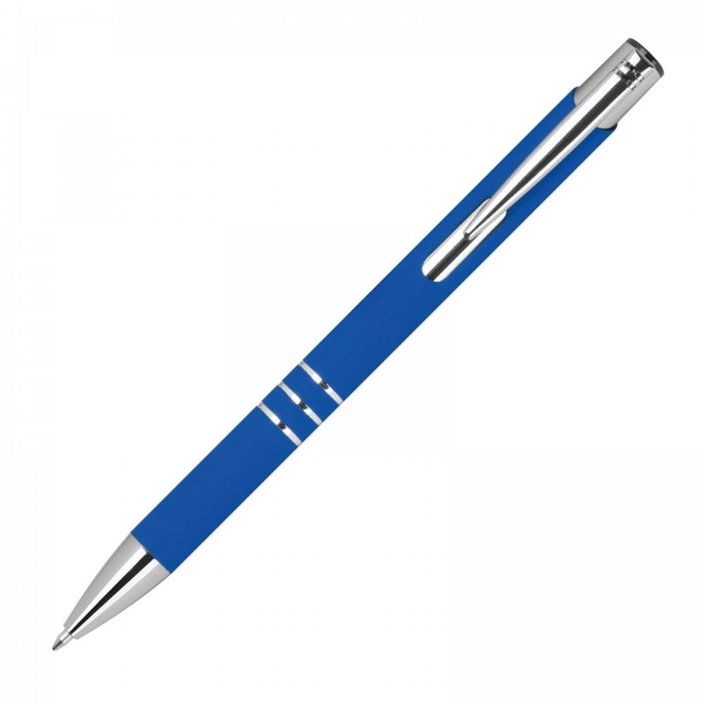 Soft touch semi-gel pen made of recycled aluminum CONSTANZE blue - Image 3