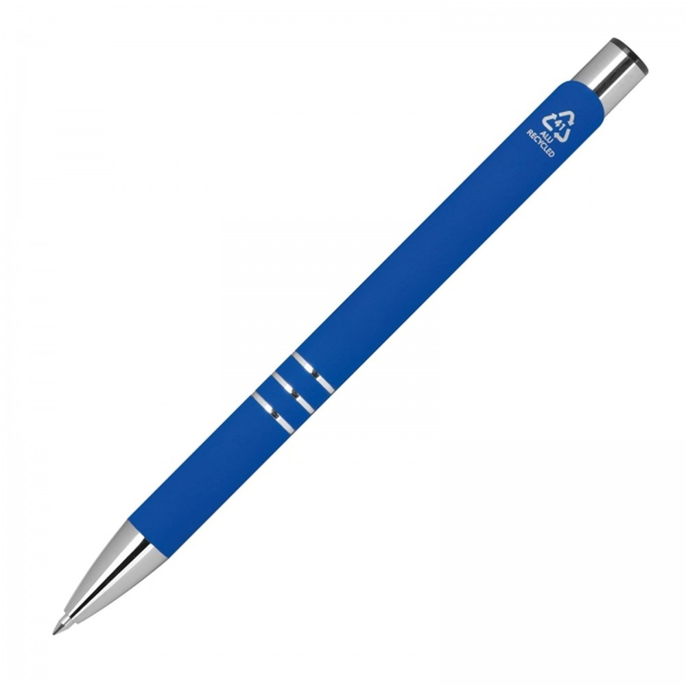Soft touch semi-gel pen made of recycled aluminum CONSTANZE blue - Image 4