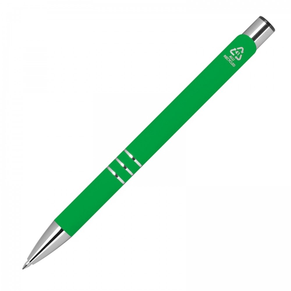 Soft touch semi-gel pen made of recycled aluminum CONSTANZE green - Image 4