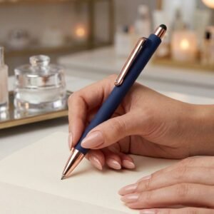 Plastic pen soft touch LENA navy blue