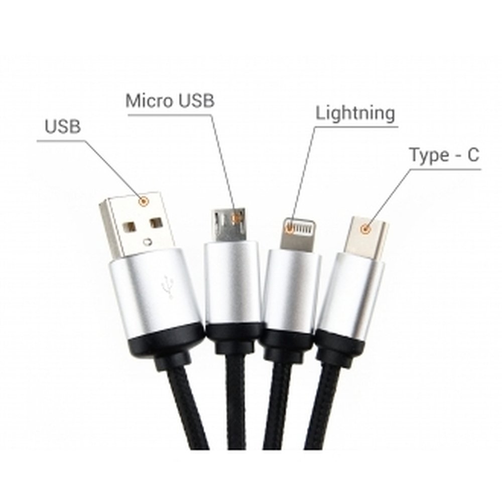 3in1 charging cable with illuminated logo black - Image 3