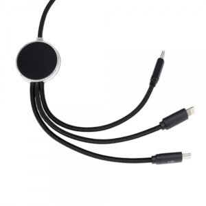 3in1 charging cable with illuminated logo long 120 cm, W201TG black