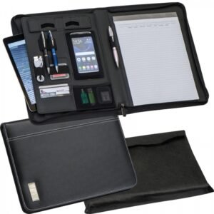 A4 folder with lined notebook and tablet pocket ISAIAH black