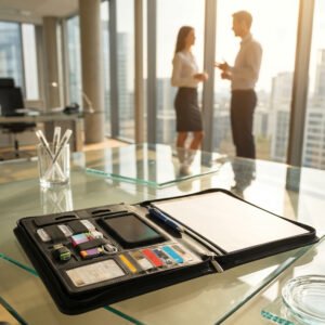 A4 folder with lined notebook and tablet pocket GASPARE black