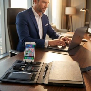 A5 folder with lined notebook and 4000 mAh power bank FABIOLA black