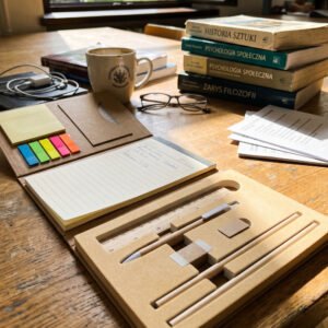 Folder with lined notebook and writing accessories CALVIN brown