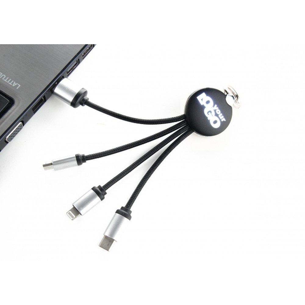 3in1 charging cable with illuminated logo black