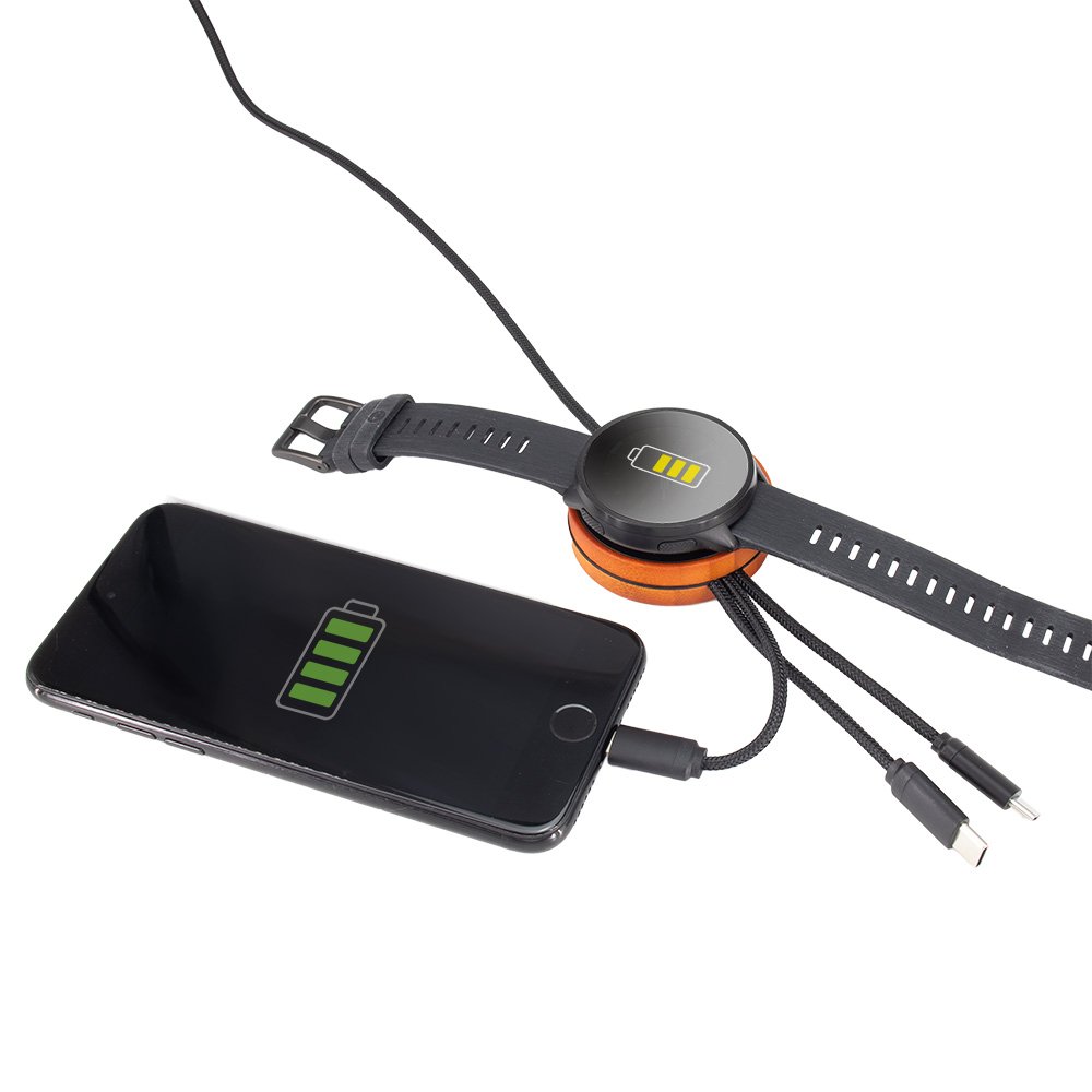 Cable with 4in1 wireless charger with wooden casing - i5w beige - Image 4