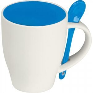 Ceramic mug with spoon 250 ml ARMANDO blue