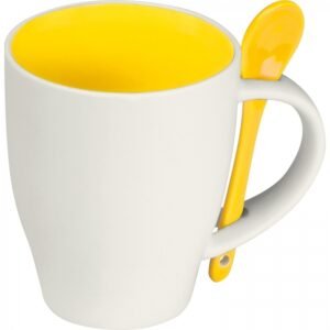 Ceramic mug with spoon 250 ml ARMANDO yellow