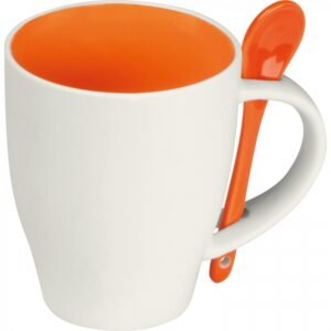 Ceramic mug with spoon 250 ml ARMANDO orange