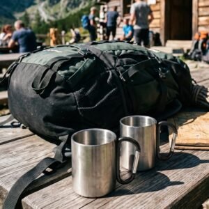 Metal mug with carabiner 200 ml ANGELICA black