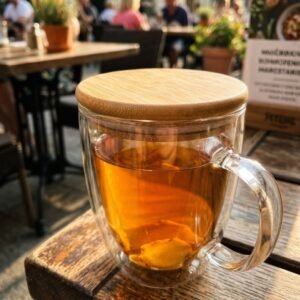 Glass mug with lid 350 ml CECIL transparent