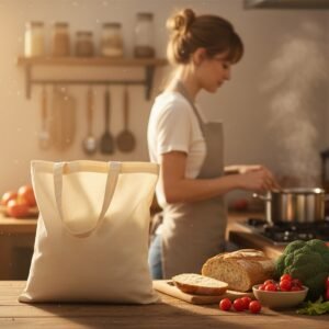 Small cotton bag with short handles 140 g/m2 KERSTIN natural