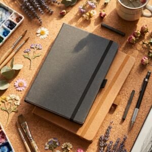 A5 lined notebook made of recycled leather TRACY black