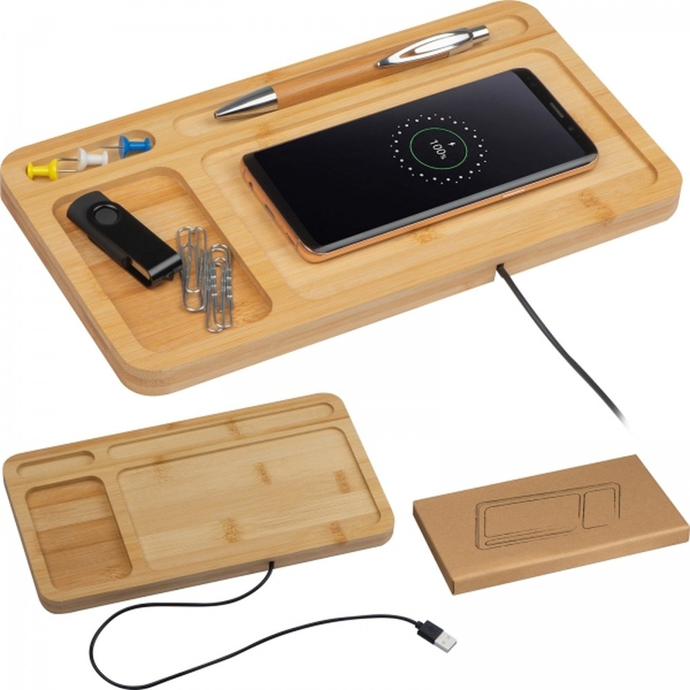 Desk organizer with wireless charger ISABELLE beige - Image 3