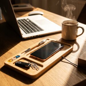 Desk organizer with wireless charger ISABELLE beige