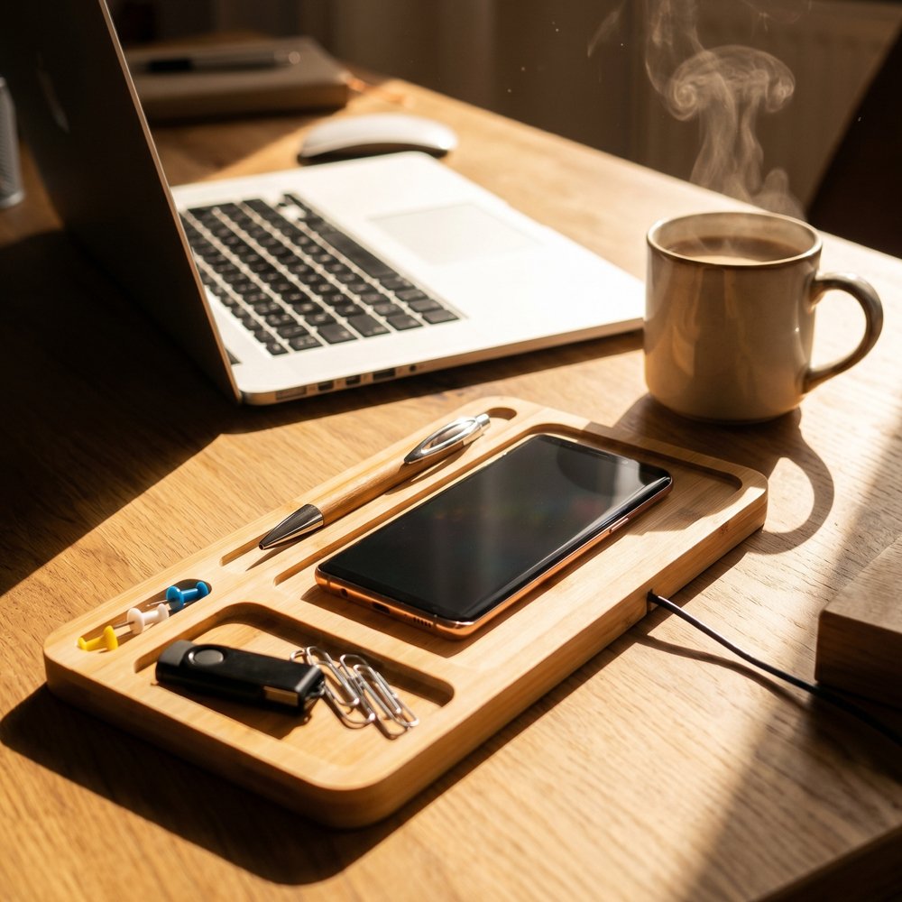 Desk organizer with wireless charger ISABELLE beige