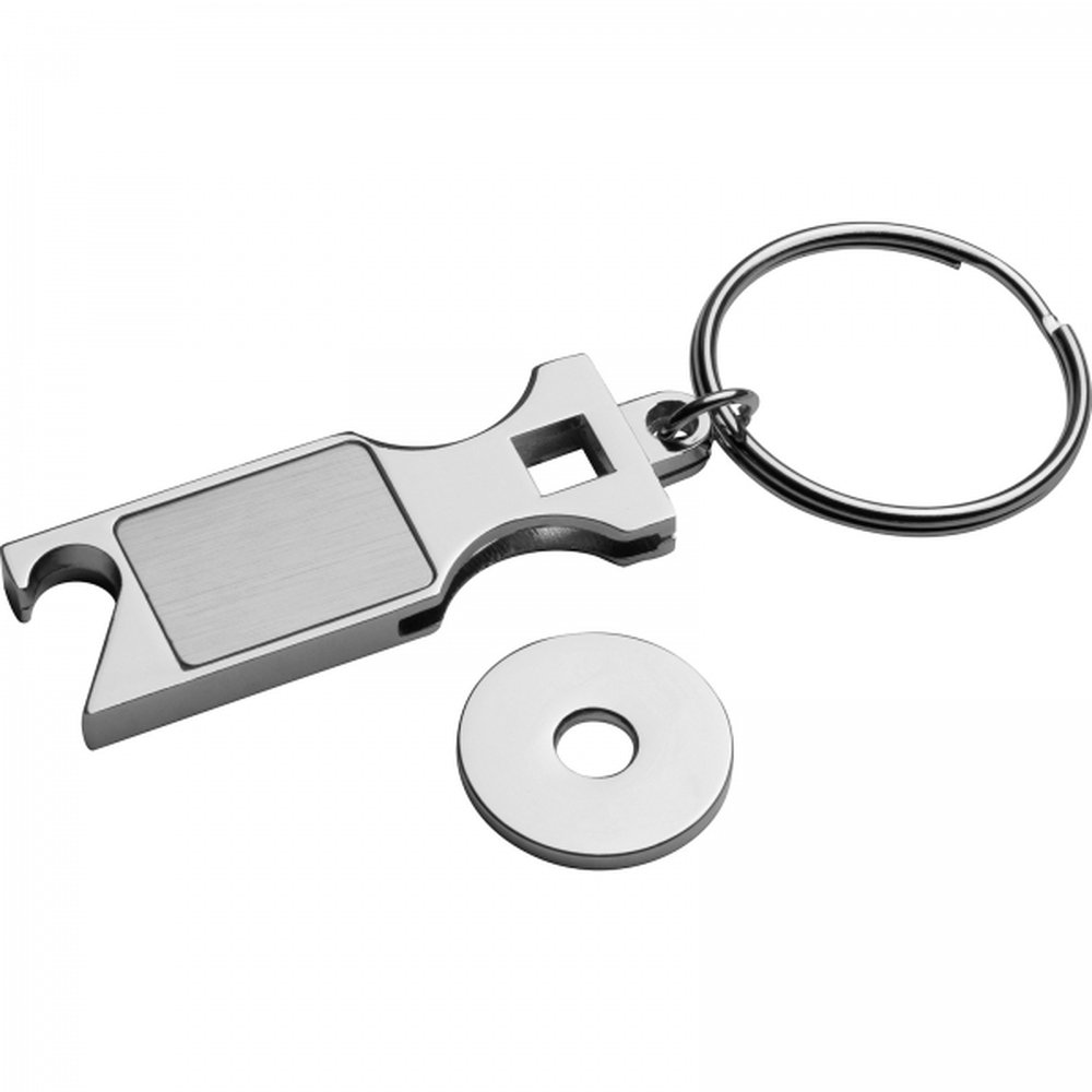 Metal bottle opener keyring with token HILDE grey - Image 4