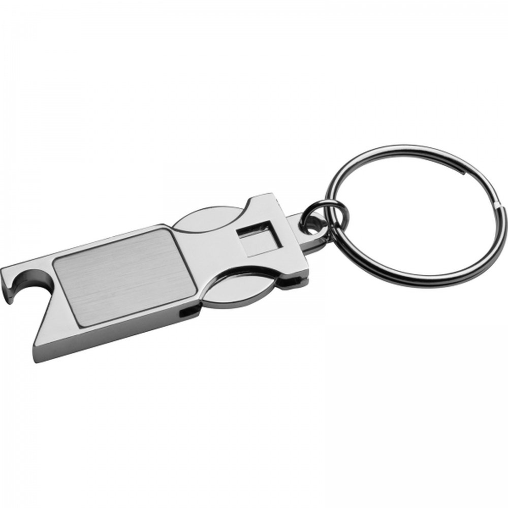 Metal bottle opener keyring with token HILDE grey - Image 2