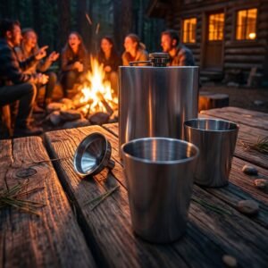 Hip flask 178 ml with 2 shot glasses FAITH grey
