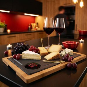 Bamboo tray with slate SERGIO black