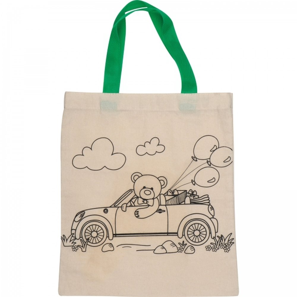 Cotton colouring bag with crayons OLIVE beige - Image 2