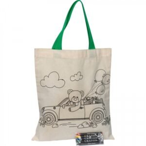 Cotton colouring bag with crayons OLIVE beige
