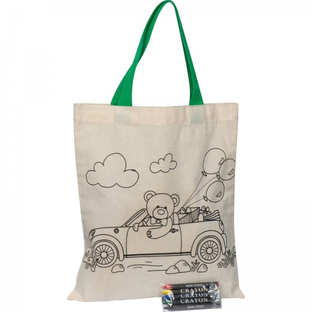 Cotton colouring bag with crayons OLIVE beige