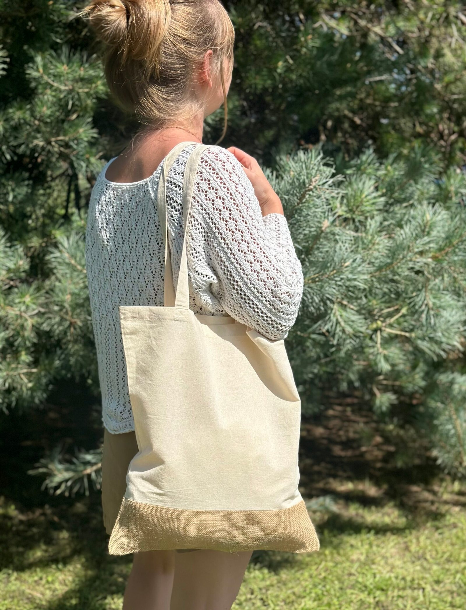Cotton bag with jute bottom 140 g/m2 DOREEN white - Image 5