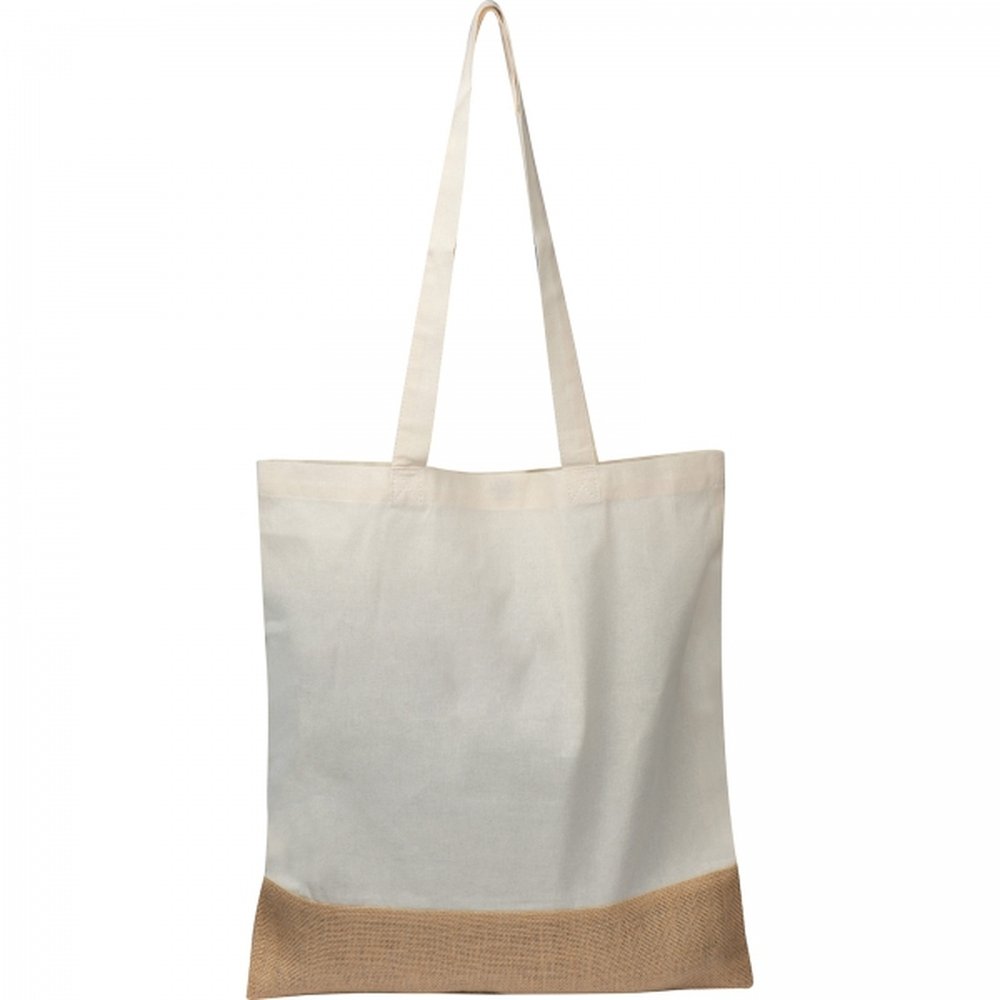 Cotton bag with jute bottom 140 g/m2 DOREEN white - Image 2