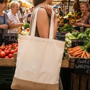 Cotton bag with jute bottom 140 g/m2 DOREEN white