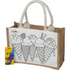 Jute coloring bag with crayons ELISA beige