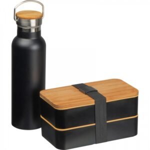 Lunch box set with cutlery and 500 ml thermal bottle STEPHAN black