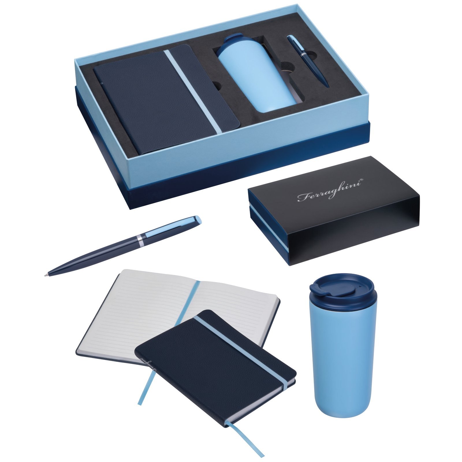 Gift set notebook, thermal mug and pen Ferraghini KAMILA blue