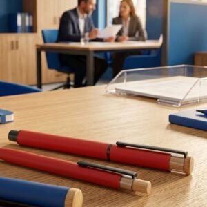Writing set pen and rollerball pen made of recycled aluminum RAFFAELE red