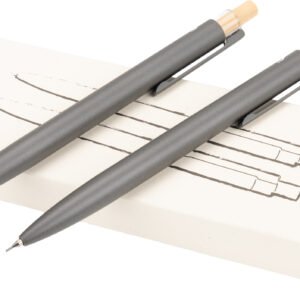 Writing set semi-gel pen and mechanical pencil made of recycled aluminum SIEGFRIED dark grey