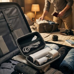Travel set power bank 2200 mAh and plugs JUSTIN white