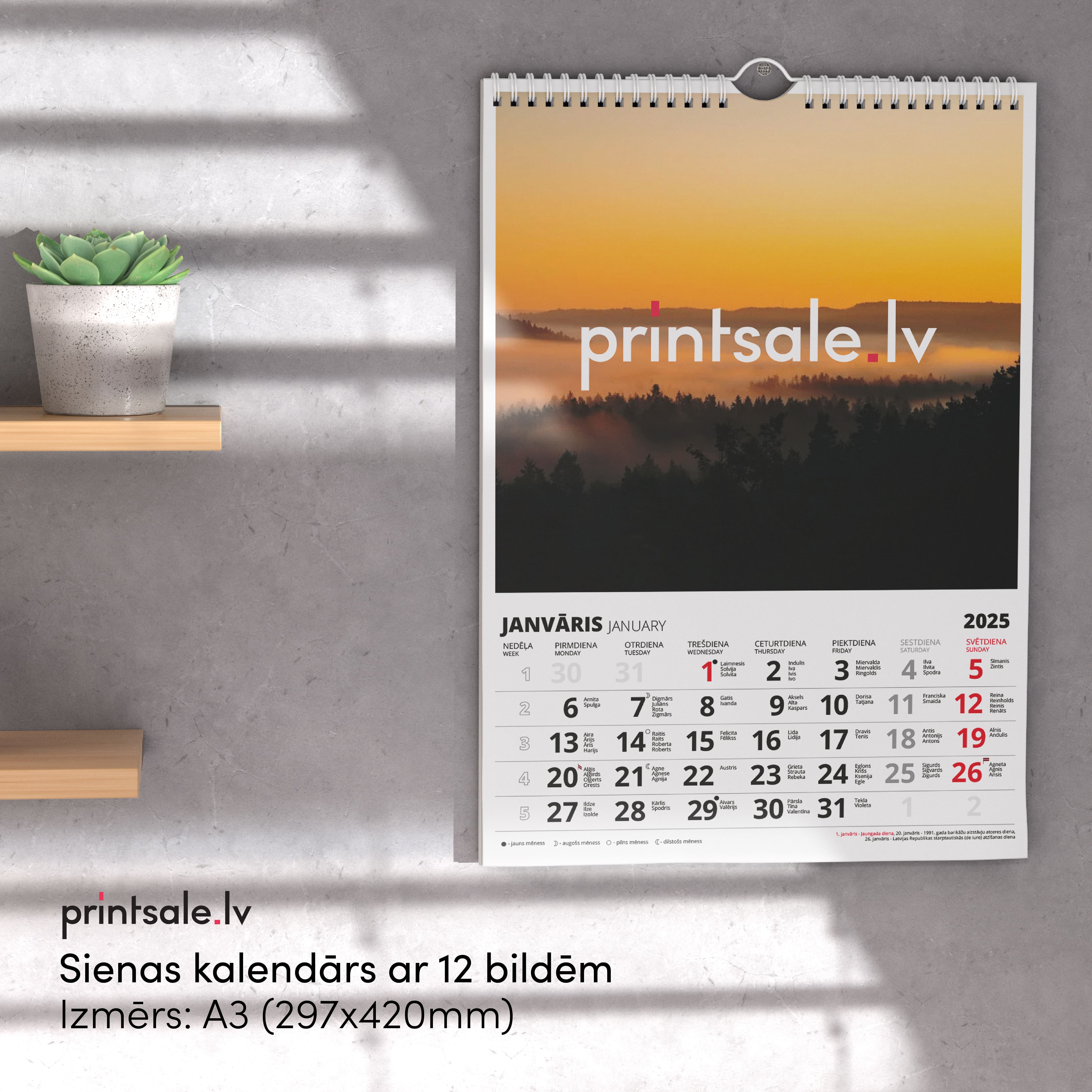 Sienas kalendārs ar 12 bildēm