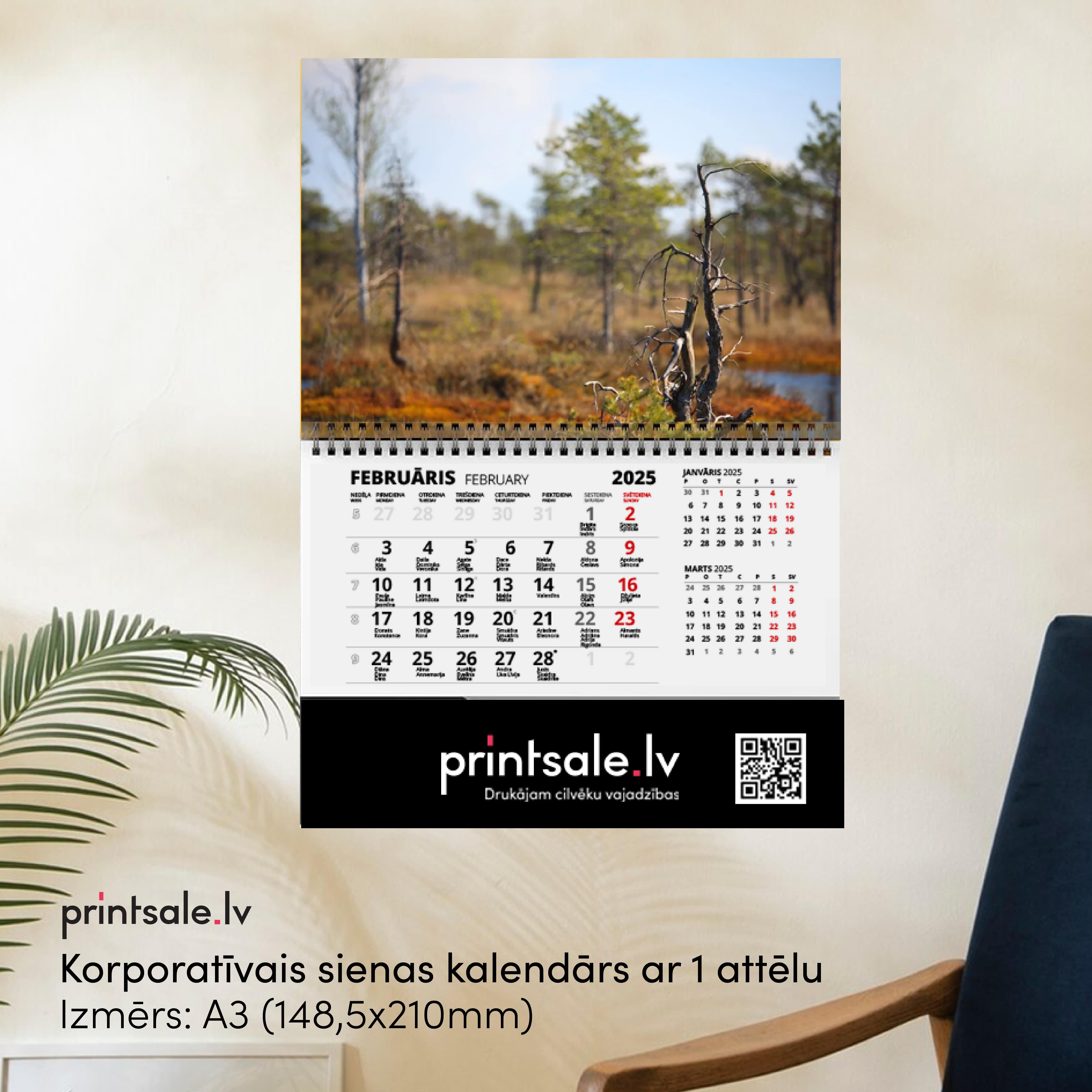 Korporatīvais sienas kalendārs ar 1 attēlu