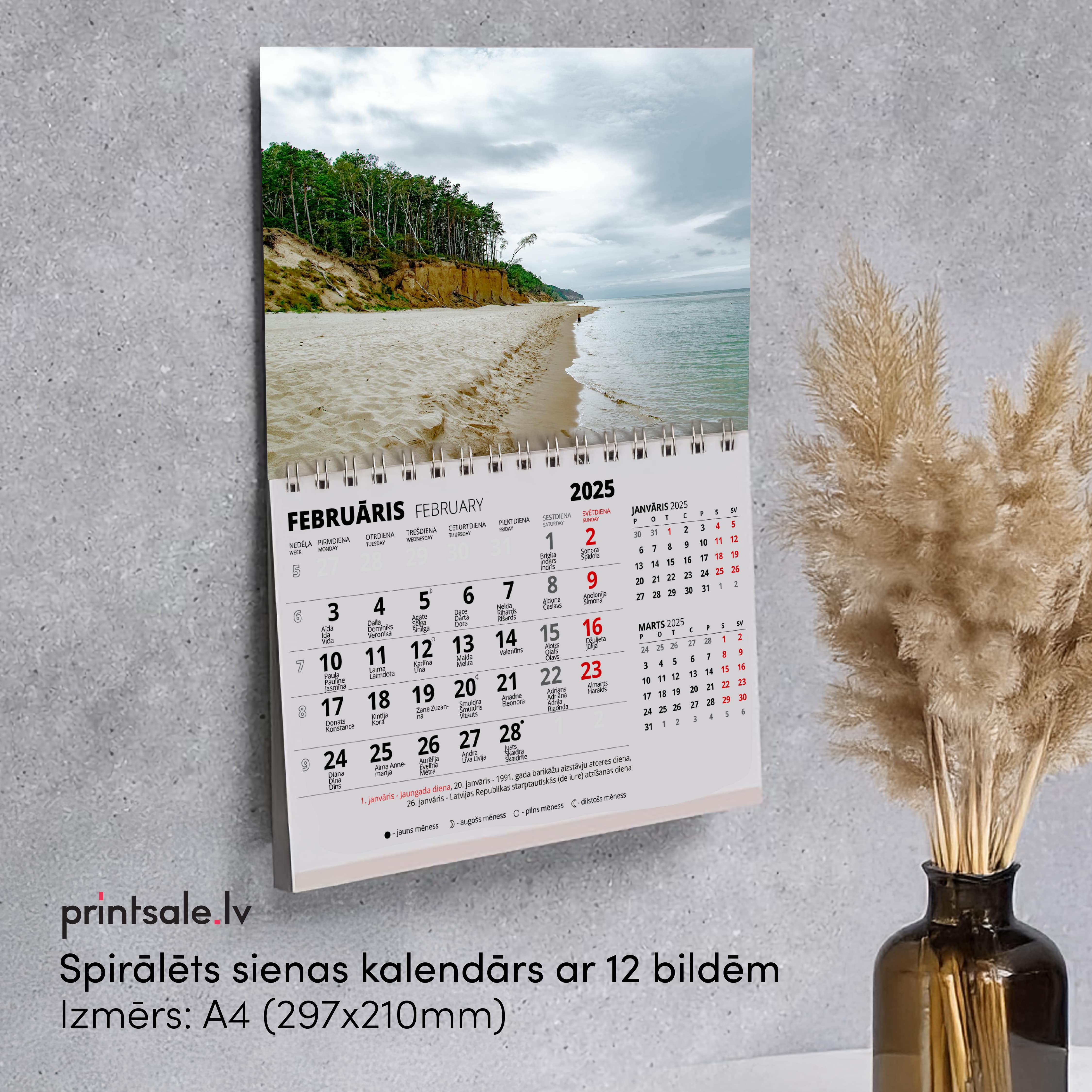 Spirālēts A4 sienas kalendārs